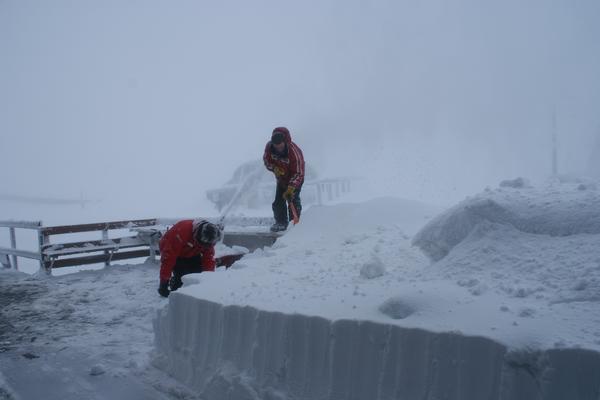 Digging out the deck was hard work for staff at Mt Hutt ski area following the snowstorm